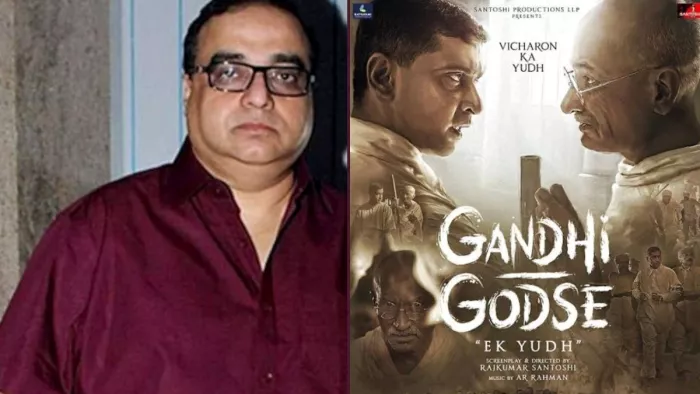 File Photo of Director Rajkumar Santoshi (Left). Film Gandhi Godse ek Yudh Poster (Right)
