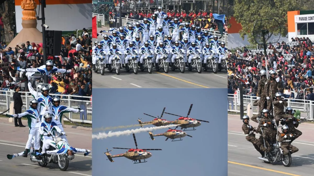 Republic Day parade: गणतंत्र दिवस परेड रिहर्सल में जांबाजों ने दिखाए  हैरतअंगेज कारनामे, देखें तस्वीरें - Bravehearts showed amazing feats in  Republic Day parade rehearsal at Kartavya path