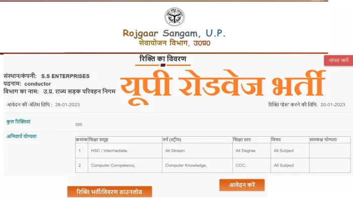 UPSRTC Conductor Recruitment 2023: यूपी रोडवेज कंडक्टर भर्ती के लिए आवेदन सेवायोजन पोर्टल, sewayojan.up.nic.in पर करें।