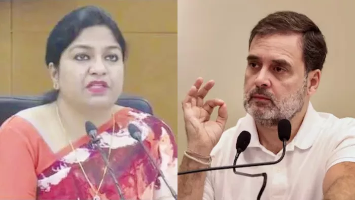 आईएएस अधिकारी पूजा सिंघल और कांग्रेस सांसद राहुल गांधी। फाइल फोटो