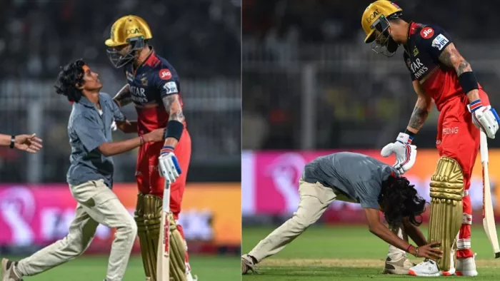 Virat Kohli Fan VIDEO: कोहली से मिलने सिक्योरिटी को चकमा देकर मैदान में घुसा जबरा फैन (Pc-X)
