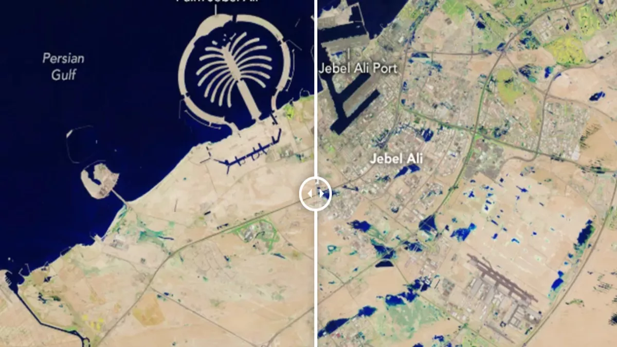 Dubai Flood: अंतरिक्ष से कुछ ऐसी दिख रही थी दुबई में आई बाढ़, नासा ने जारी कीं तस्वीरें; दे रहीं हैं बर्बादी की गवाही