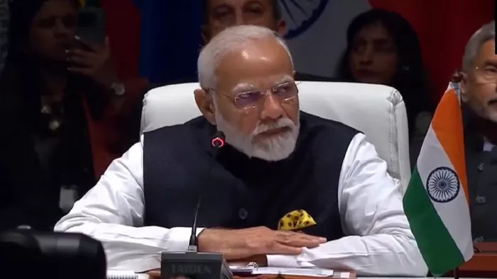 पीएम नरेंद्र मोदी ने ब्रिक्स शिखर सम्मेलन के प्रथम सत्र को संबोधित किया।(फोटो सोर्स: एएनआई)