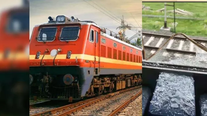 सत्याग्रह एक्सप्रेस के एसी बोगी की खिड़की के टूटे शीशे। फोटो- जागरण