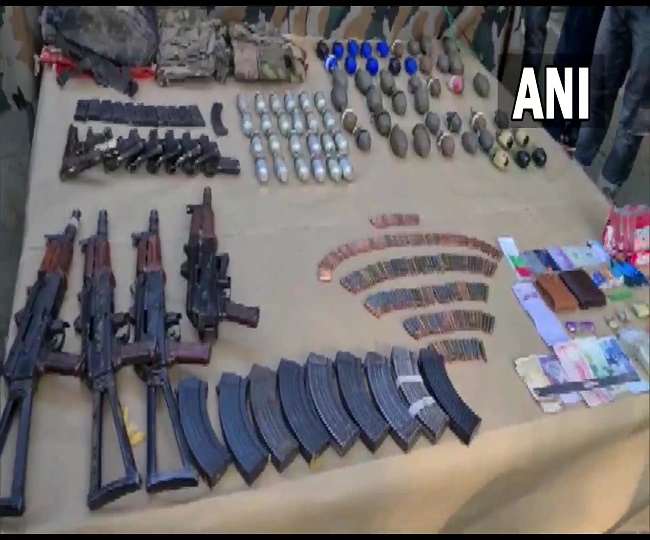 मारे गए आतंकियों से पांच एके-47 रायफल, आठ पिस्तौल, 45 ग्रेनेड और दो यूबीजीएल सहित काफी साजो सामान बरामद हुए