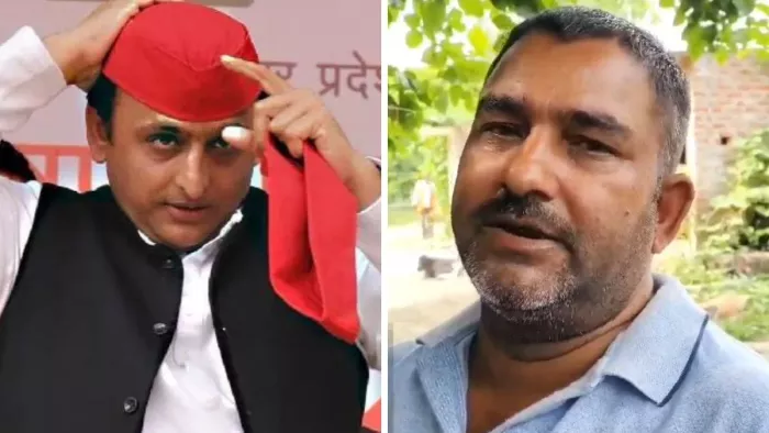 सपा प्रमुख अखिलेश यादव (फाइल फोटो), अनुज प्रताप सिंह के पिता धर्मराज सिंह (वीडियो ग्रैब)।
