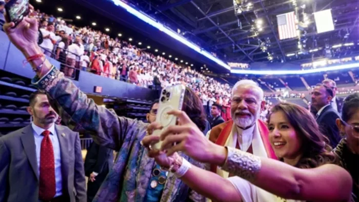 PM Modi US Visit: प्रधानमंत्री नरेंद्र मोदी ने न्यूयॉर्क में भारतीय समुदाय के लोगों को किया संबोधित।(फोटो सोर्स: एएनआई)