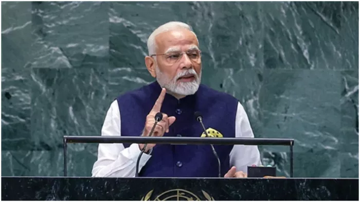 पीएम मोदी ने 79वें संयुक्त राष्ट्र महासभा सत्र को संबोधित किया। (Photo- ANI)