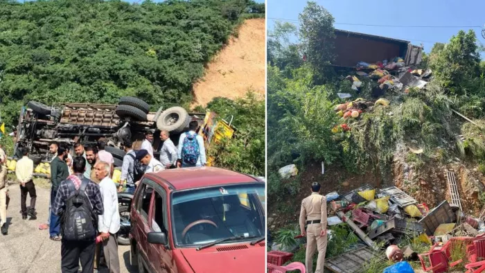 ढलियारा में मंदिर जा रहे श्रद्धालुओं का ट्रक दुर्घटनाग्रस्त। जागरण