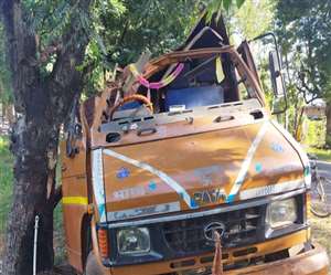 पलामू में पेड़ से टकराया मजदूरों से लदा ट्रक। जागरण