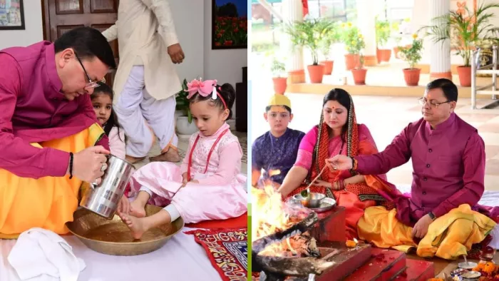 सीएम धामी ने विधि-विधान से किया कन्या-पूजन