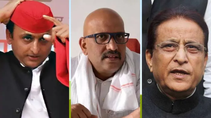 सपा मुखिया अखिलेश यादन, कांग्रेस नेता अजय राय और सपा नेता आजम खां