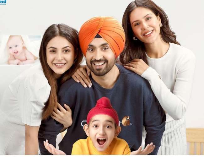 Shehnaaz Gill, Diljit Dosanjh and Sonam Bajwa in film. Photo- Twitter