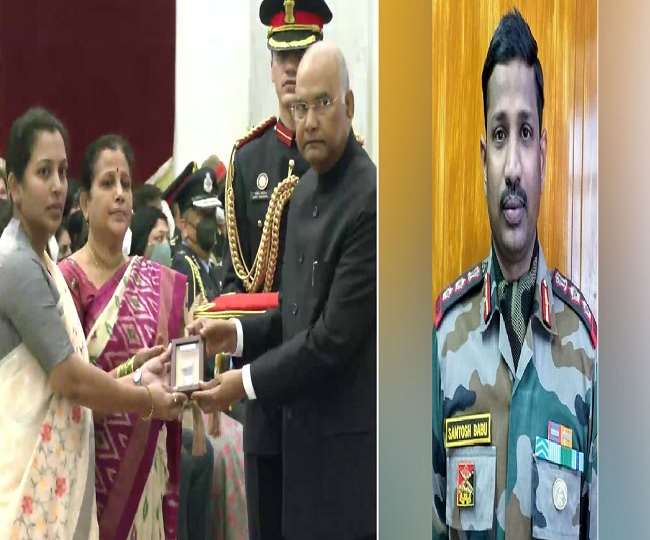 राष्ट्रपति रामनाथ कोविन्द ने संतोष बाबू की माता और पत्नि को वीरता पुरस्कार सौंपा