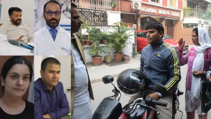 अग्रवाल नर्सिंग होम से गिरफ्तार आरोपी और नर्सिंग होम के बाहर मरीज। फाइल फोटो