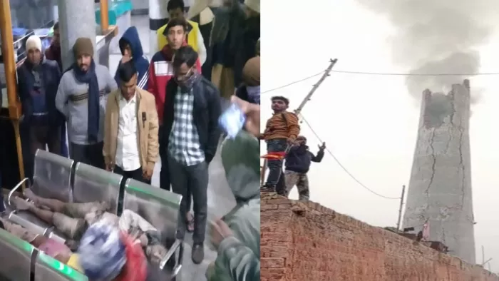 चंपापुर नरिरगिर चौक के पास चिमनी ब्लास्ट होने से पांच लोगों की मौत हो गई।
