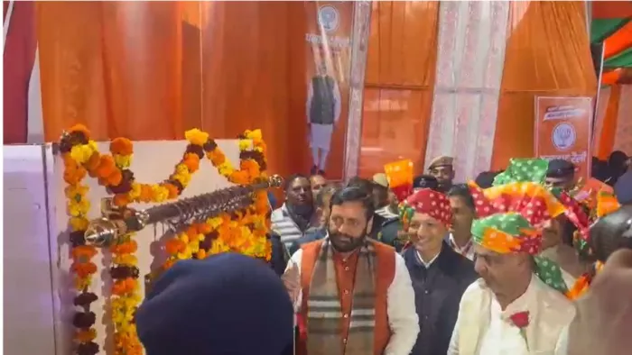 कुरुक्षेत्र के पिहोवा पहुंचे नायब सैनी, बीजेपी सांसद नवीन जिंदल भी रहे मौजूद।