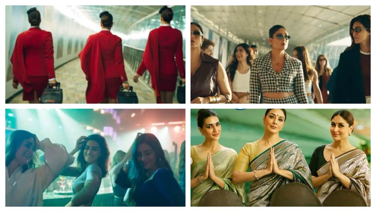 Crew Teaser: 'कुर्सी की पेटी बांध लीजिए', टेक ऑफ करने के लिए तैयार है करीना,  तब्बू, कृति की तिगड़ी, टीजर हुआ रिलीज - crew film teaser starring kareena  kapoor khan tabu kriti
