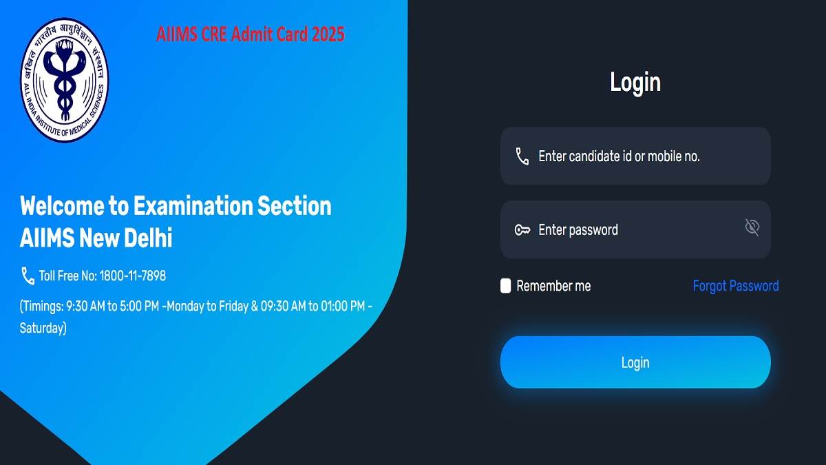 aiims cre admit card 2025 aiims common recruitment examination admit card released on aiimsexams ac in download from direct link given here