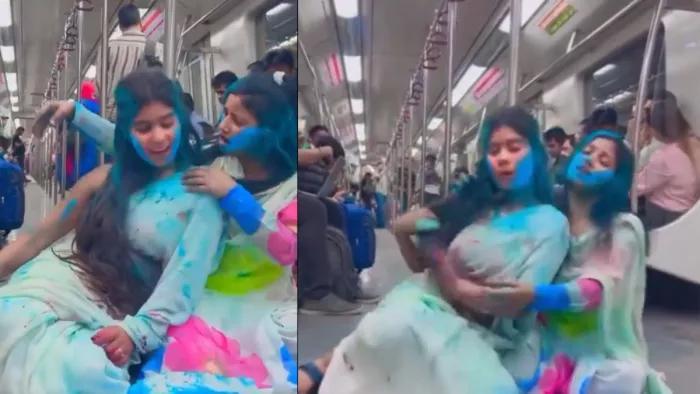 Metro में लड़कियों के रंग लगाने वाले वीडियो पर DMRC की प्रतिक्रिया आई है।