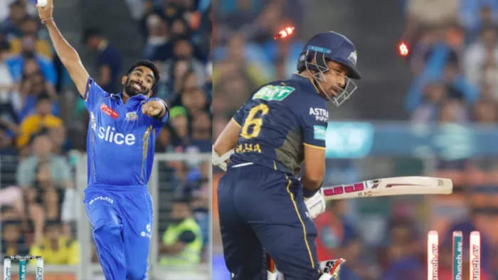 GT vs MI: बुमराह ने साहा को किया क्लीन बोल्ड।