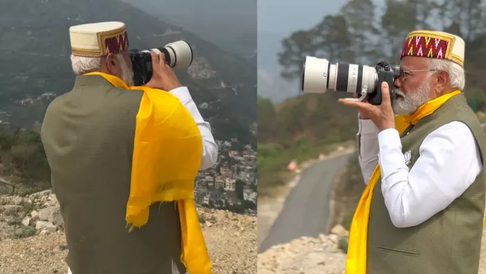 पहाड़ों की खूबसूरती कैद करते दिखे पीएम मोदी