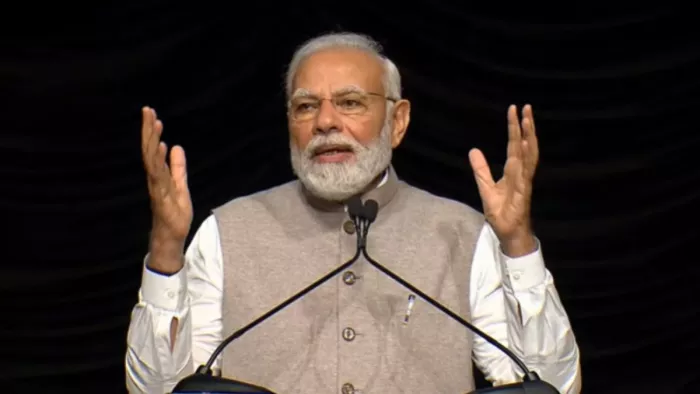PM Modi US Visit रोनाल्ड रेगन बिल्डिंग में भारतीयों को संबोधित करते हुए पीएम।