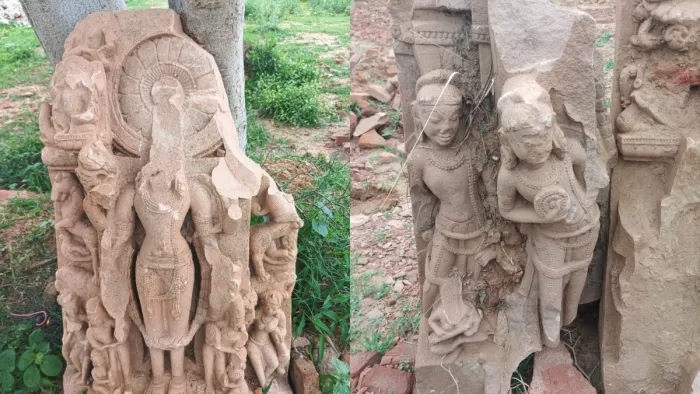 खोदाई के दौरान भगवान विष्णु की नवीं शताब्दी की मूर्ति। इंटरनेट मीडिया