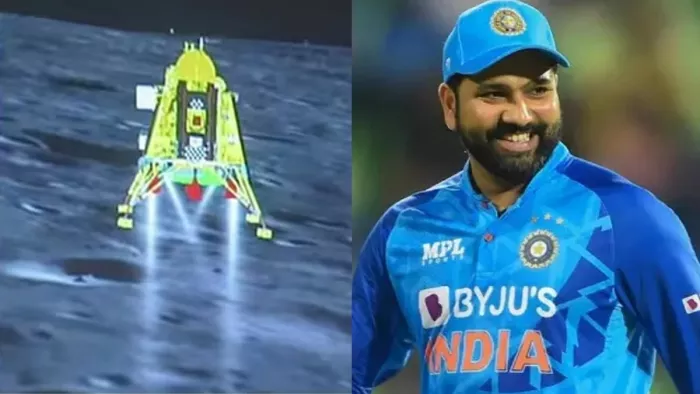 Chandrayaan-3 की सफल लैंडिंग। एक मैच के दौरान रोहित।