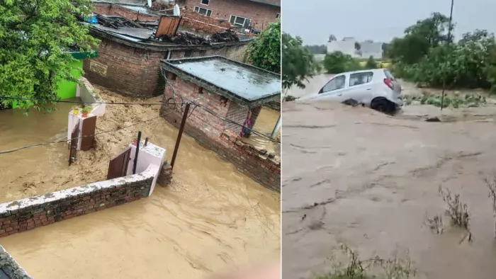 इंदौरा में खड्ड का बहाव मुड़ने से इंदौरा में तबाही। जागरण