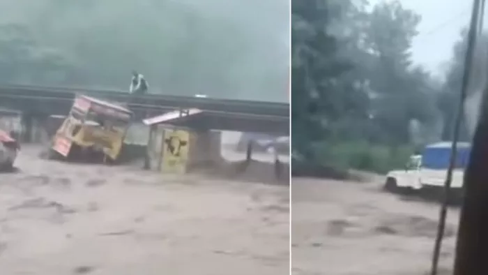 जिला कांगड़ा के कंडवाल में हाईवे पर बाढ़ जैसी स्थिति है। जागरण
