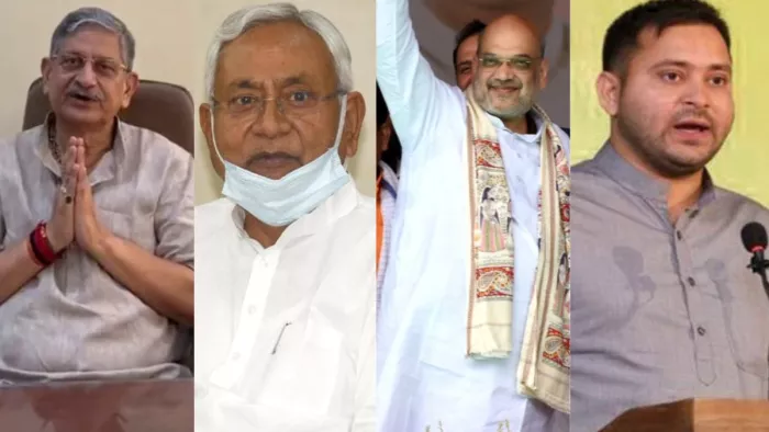 जदयू अध्यक्ष ललन सिंह, नीतीश कुमार, अमित शाह और तेजस्वी यादव। जागरण आर्काइव।