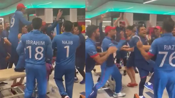 PAK के खिलाफ मिली ऐतिहासिक जीत के बाद अफगान खिलाड़ियों ने ड्रेसिंग रूप में किया डांस