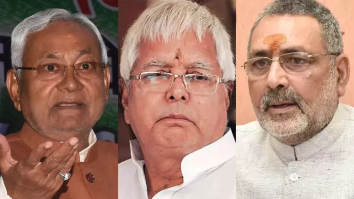 नीतीश कुमार, लालू प्रसाद यादव और गिरिराज सिंह। फाइल फोटो