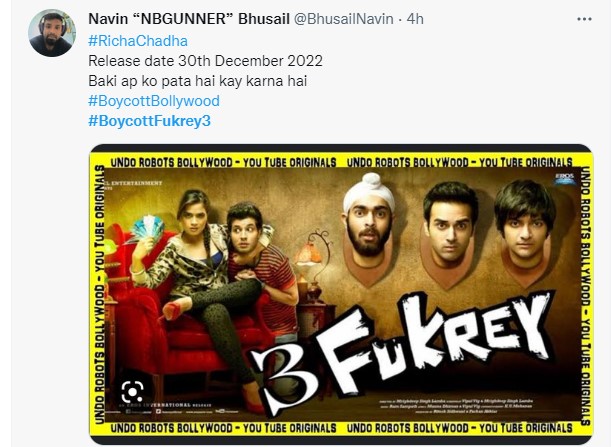 Fukrey 3 Boycott: ऋचा चड्ढा के ट्वीट के बाद निशाने पर आई फुकरे 3, यूजर्स  बोले- थोड़ा इंतजार करो - Richa Chadha galwan comment on indian army leads  to boycott fukrey 3