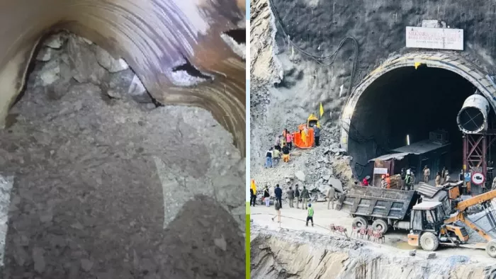 सिलक्यारा सुरंग के आसपास लोगों की भीड़ है
