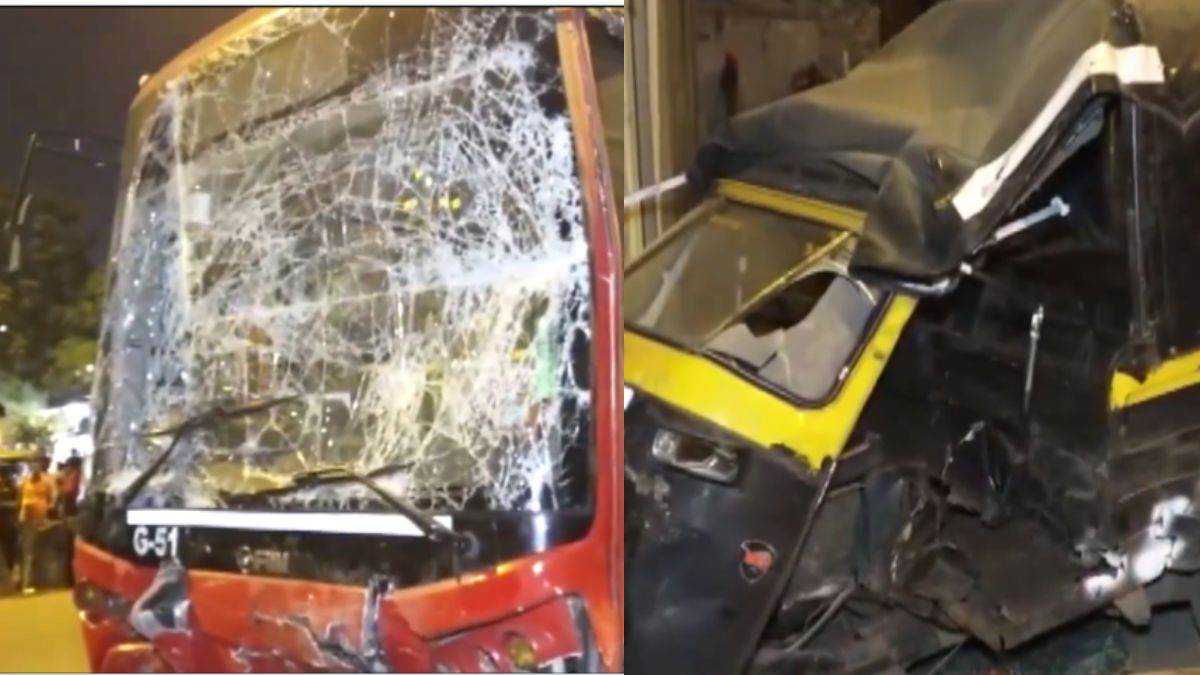 road accident in surat road accident in surat huge collision between two buses in surat 1 dead 9 injured in horrific road accident