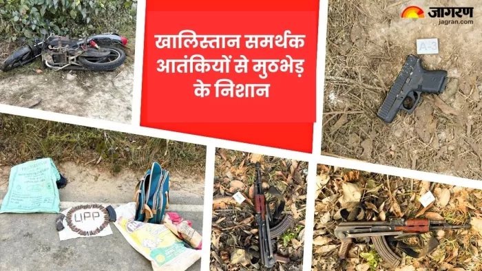 Pilibhit Encounter: पीलीभीत में तीन खालिस्तान समर्थक आतंकी मारे गए। उनसे बरामद हथियार।