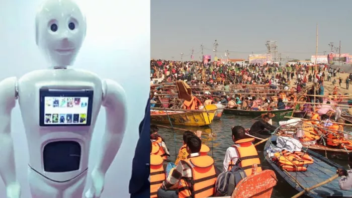 महाकुंभ में रोबोट चाय बना रहे हैं। (तस्वीर जागरण)