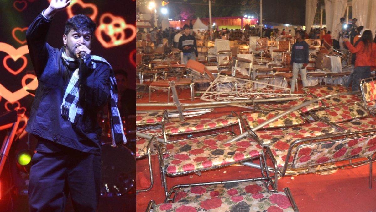 guru randhawa night in taj mahotsav railing broken for guru randhawa jacket