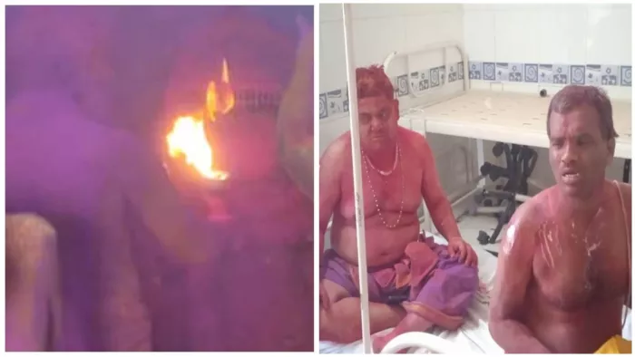 उज्जैन के महाकाल मंदिर में हादसा, गुलाल उड़ाते ही भस्म आरती के दौरान लगी आग (फोटो नई दुनिया)