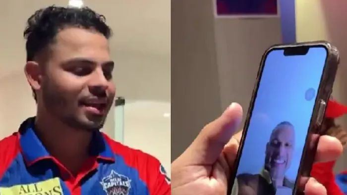 आशुतोष शर्मा ने शिखर धवन से बात की (Pic Courtesy- Delhi Capitals X screengrab)
