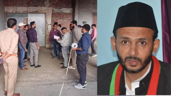 संभल में सांसद आवास की जांच करती टीम। जागरण