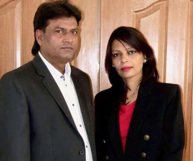 राजद की प्रदेश महासचिव मधु मंजरी अपने पति के साथ। युवा राजद के ट्वटिर अकाउंट से साभार