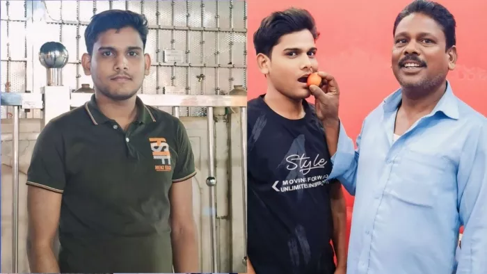 सरफराज को मिठाई खिलाते उसके पिता इहशाक अंसारी