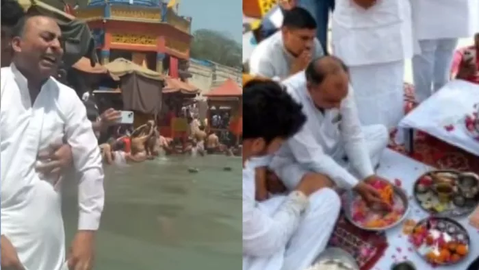 लेफ्टिनेंट विनय नरवाल की अस्थियां गंगा में विजर्सित। फोटो जागरण