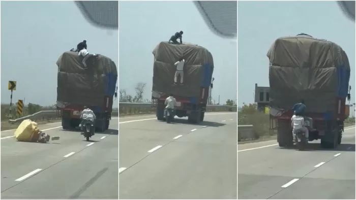 चलते ट्रक पर चढ़े और किया हाथ साफ (Image: X/@SachinGuptaUP)