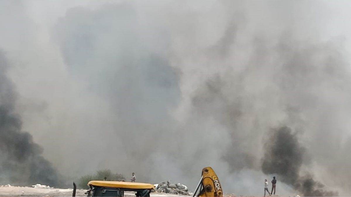 ncr rewari news bhiwadi dumping yard fire chokes residents with toxic smoke