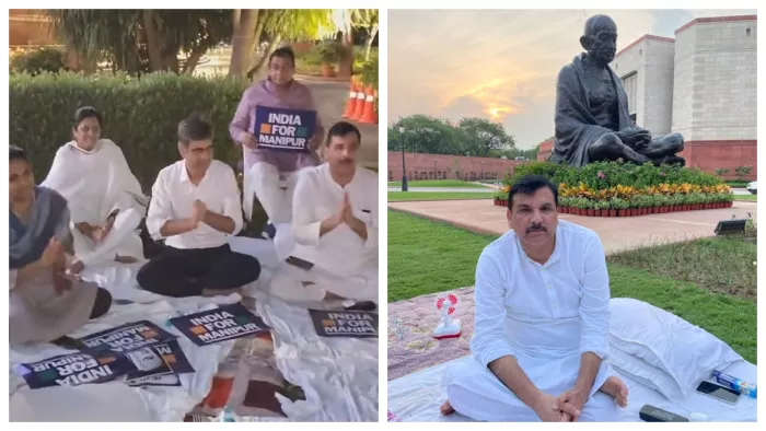 AAP सांसद संजय सिंह के सस्पेंड पर मचा बवाल, विपक्षियों ने पूरी रात संसद भवन परिसर में दिया धरना-प्रदर्शन