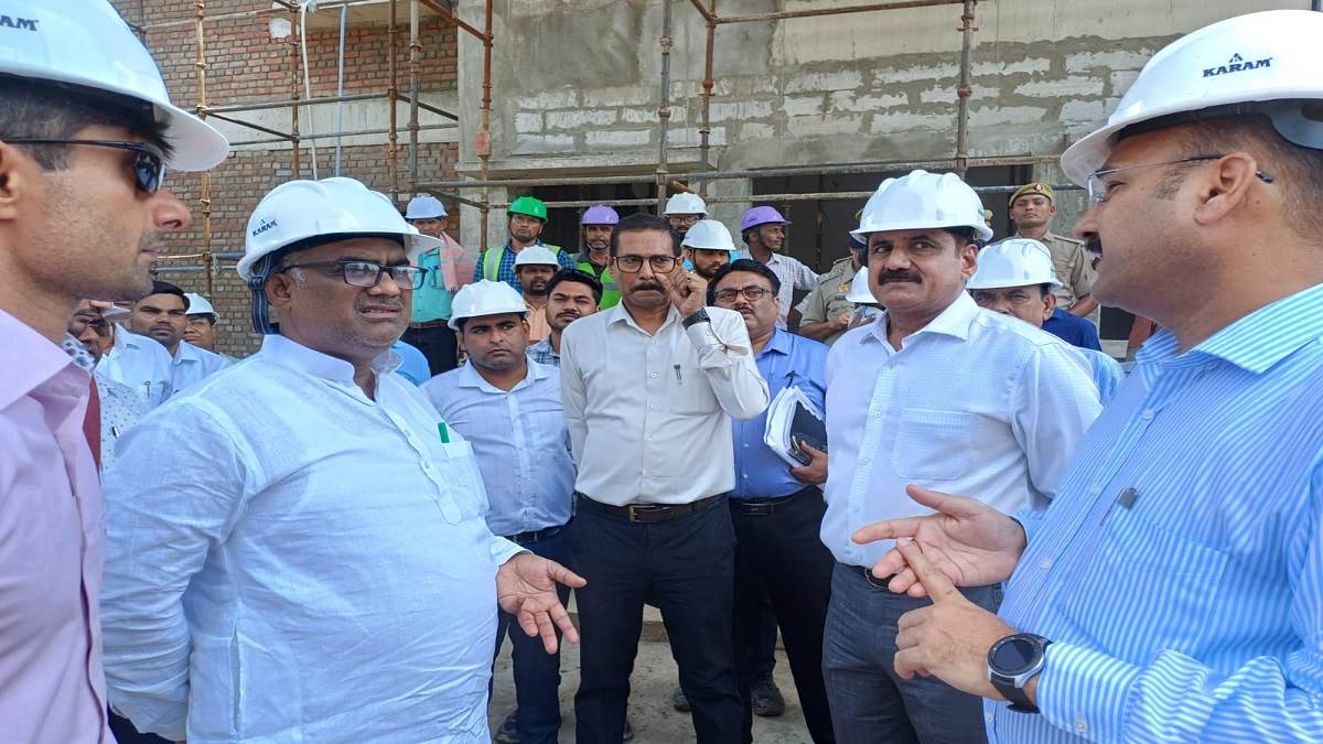 meerut news minister of sports and youth welfare girish chandra yadav inspects major dhyan chand sports university construction